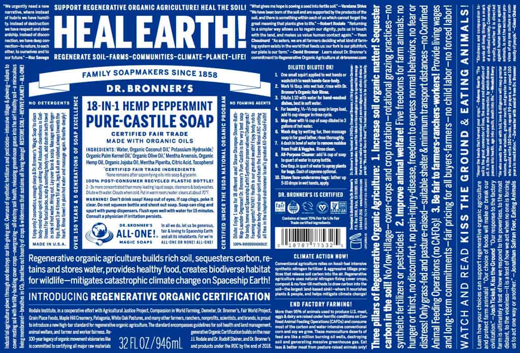 Sloww Dr. Bronner's Heal Earth Soap Label