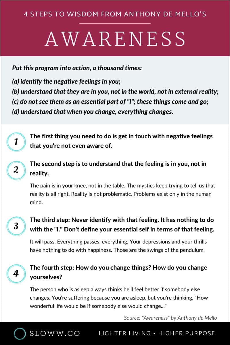 Sloww Awareness Anthony de Mello Four Steps Wisdom